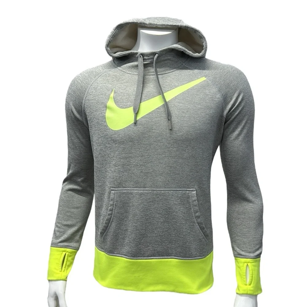 Nike Therma Fit Gray & Volt Neon Yellow Women's Athletic Pullover Hoodie Medium